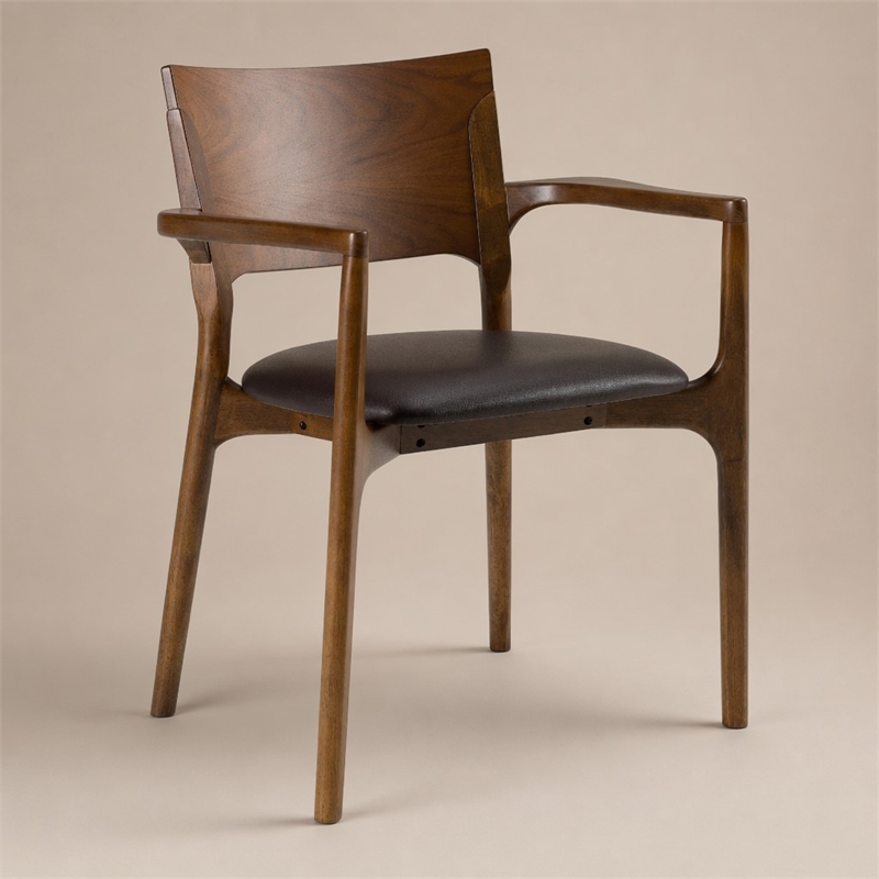 Pemberly Row Mid-Century Brown Leatherette Dining Arm Chair