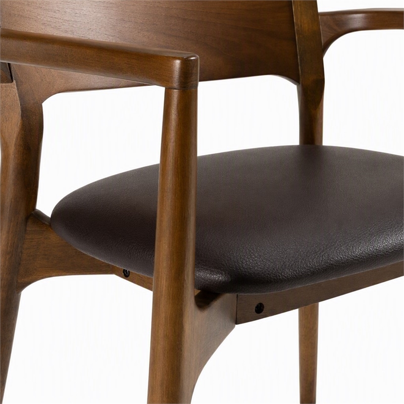 Pemberly Row Mid-Century Brown Leatherette Dining Arm Chair