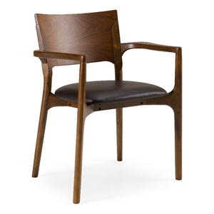 Pemberly Row Mid-Century Brown Leatherette Dining Arm Chair