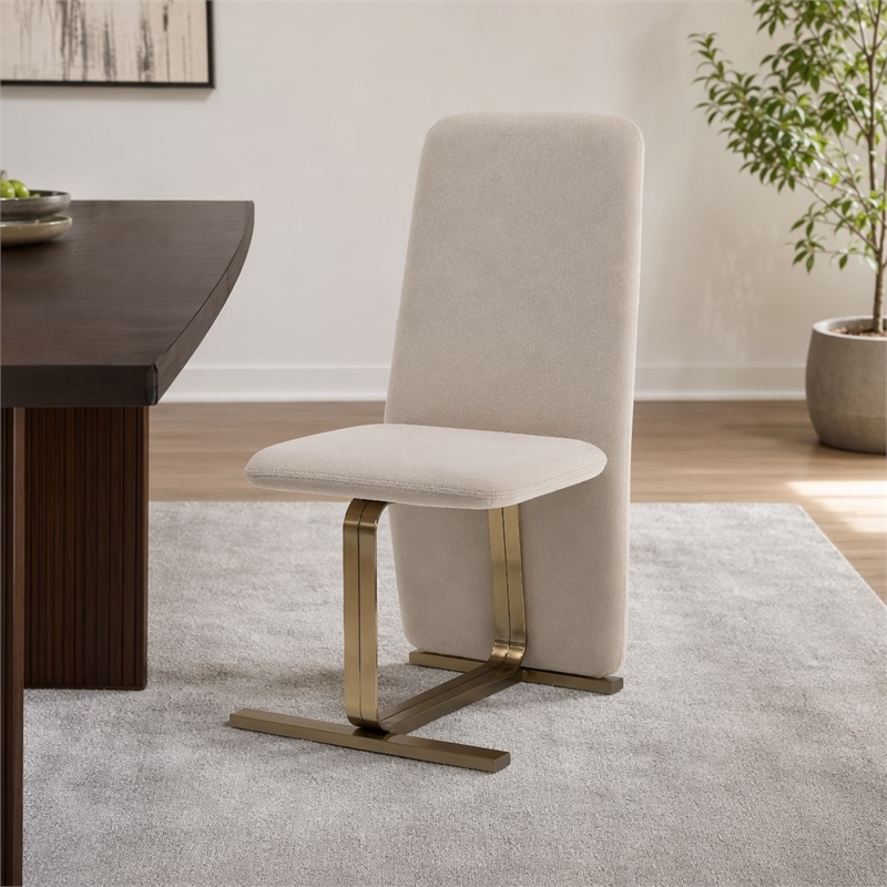 Pemberly Row Modern Beige Velvet Dining Chairs in 2-Piece Set
