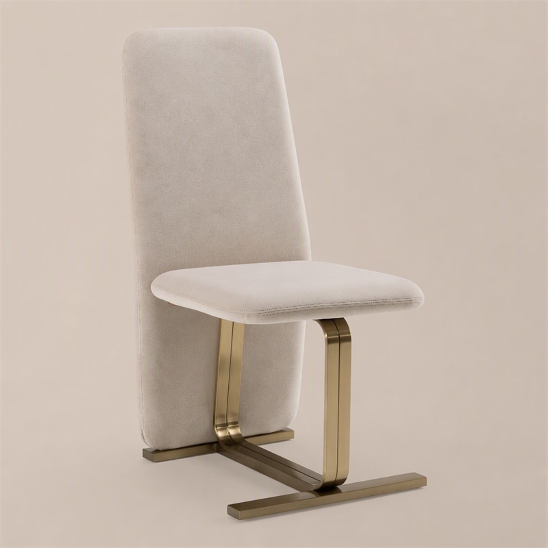 Pemberly Row Modern Beige Velvet Dining Chairs in 2-Piece Set