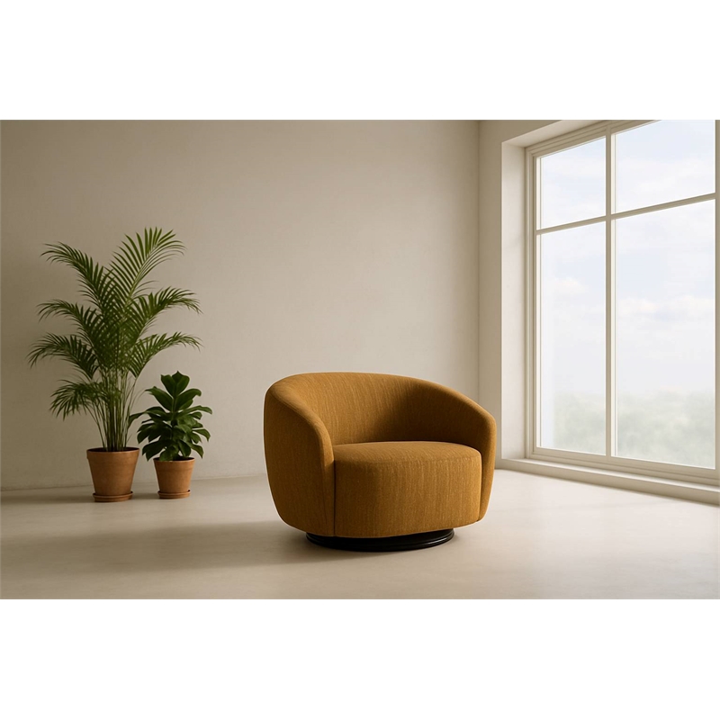 Pemberly Row Modern Mustard Polyester Swivel Accent Chair