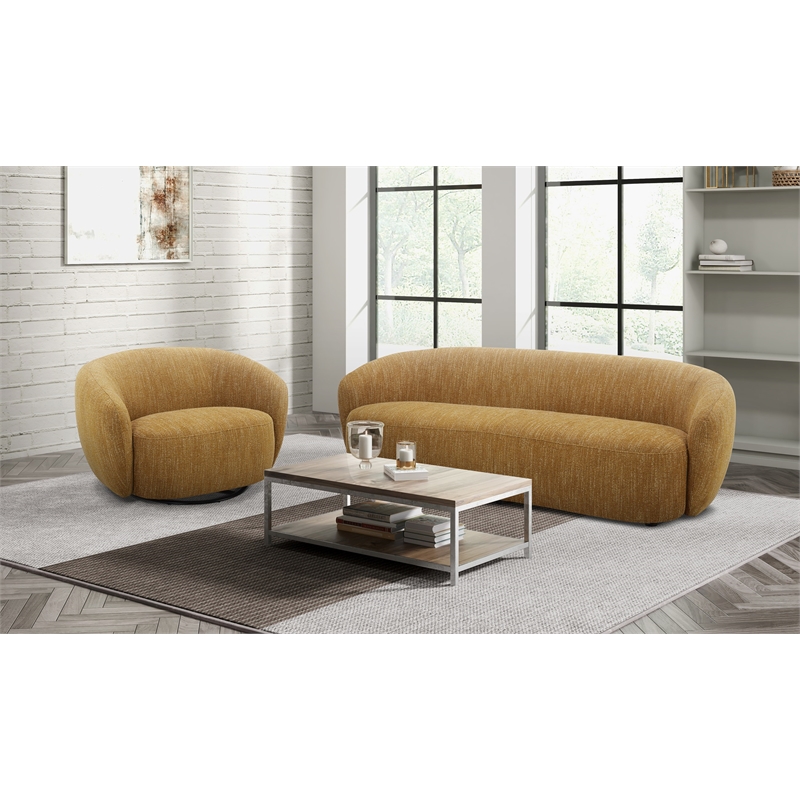 Pemberly Row Modern Mustard Polyester Swivel Accent Chair