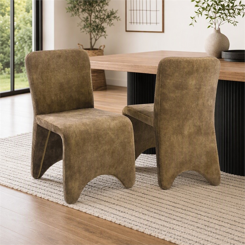 Pemberly Row Modern Camel Velvet Dining Chair Set of 2