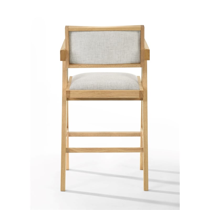 Pemberly Row Modern Beige Counter Stool Set of 2 in Rubberwood Natural Finish