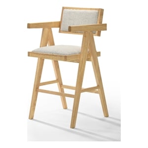Pemberly Row Modern Beige Counter Stool Set of 2 in Rubberwood Natural Finish