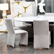 Pemberly Row Set of 2 Grey Dining Chairs with Boucle Fabric and Gold Legs