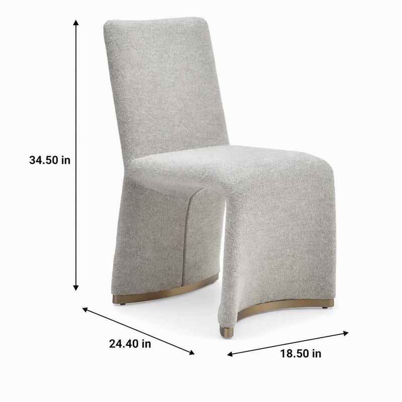 Pemberly Row Set of 2 Grey Dining Chairs with Boucle Fabric and Gold Legs