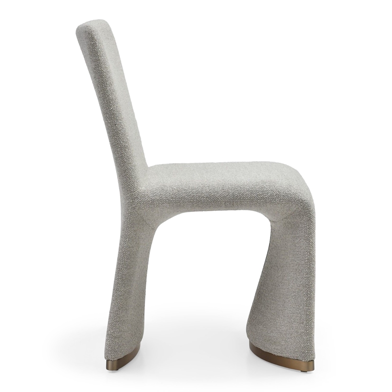 Pemberly Row Set of 2 Grey Dining Chairs with Boucle Fabric and Gold Legs