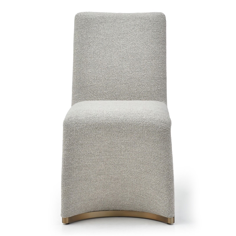 Pemberly Row Set of 2 Grey Dining Chairs with Boucle Fabric and Gold Legs
