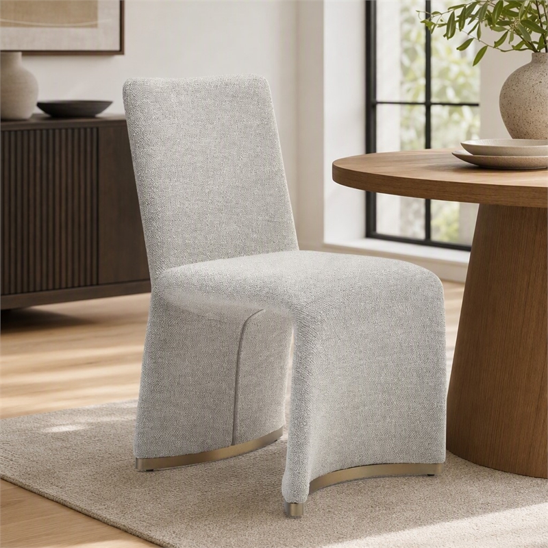 Pemberly Row Set of 2 Grey Dining Chairs with Boucle Fabric and Gold Legs