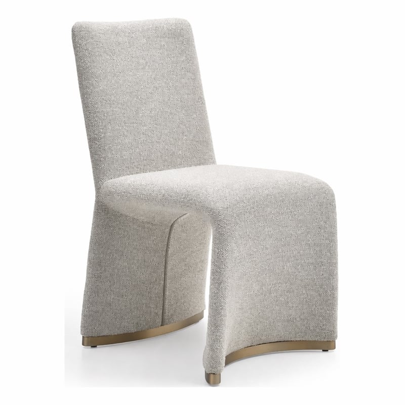 Pemberly Row Set of 2 Grey Dining Chairs with Boucle Fabric and Gold Legs