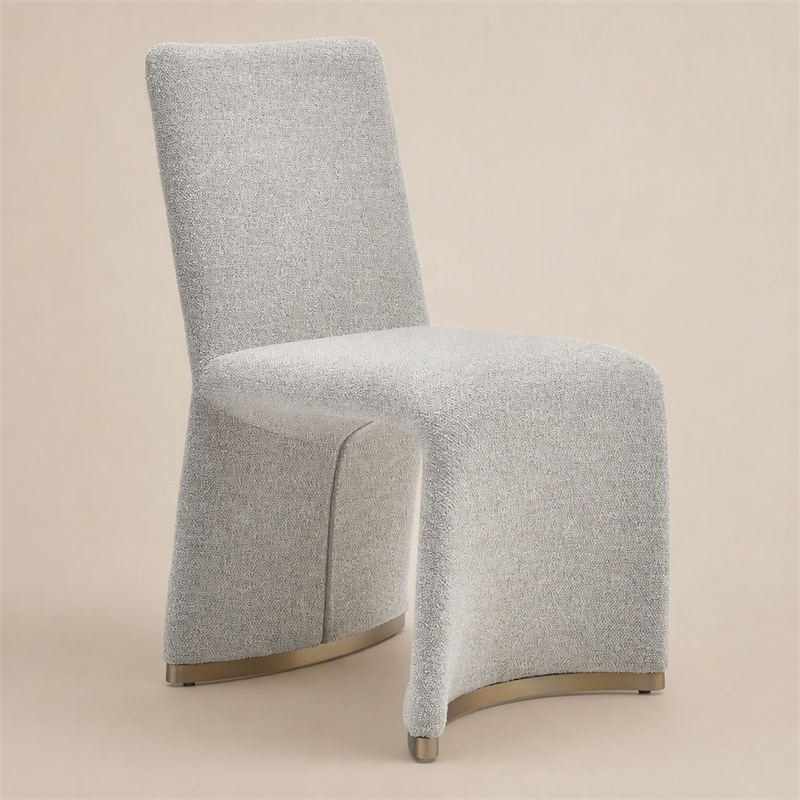 Pemberly Row Set of 2 Grey Dining Chairs with Boucle Fabric and Gold Legs