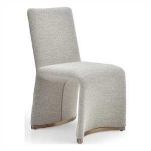 Pemberly Row Set of 2 Grey Dining Chairs with Boucle Fabric and Gold Legs