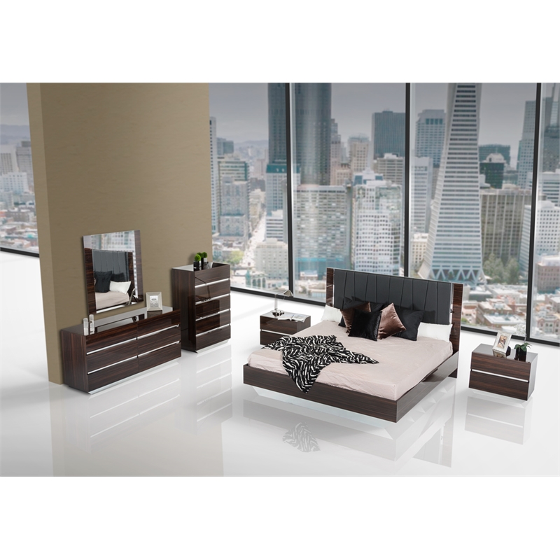 Pemberly Row Italian Modern Ebony Mirror in High Gloss Veneer Finish