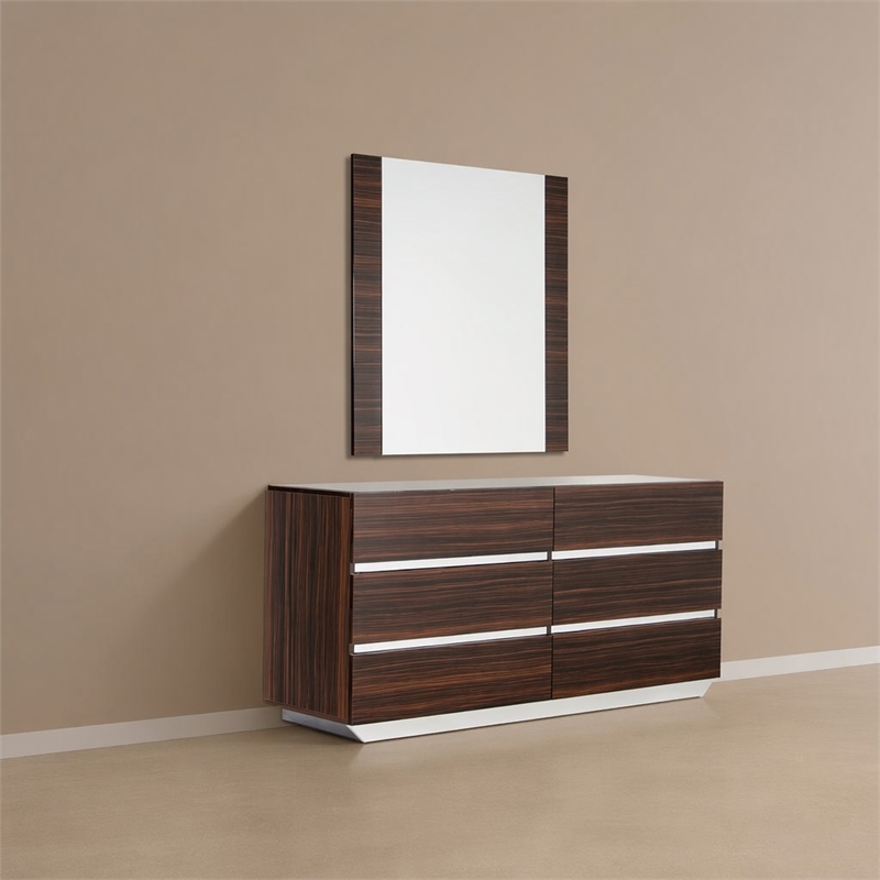 Pemberly Row Italian Modern Ebony Mirror in High Gloss Veneer Finish