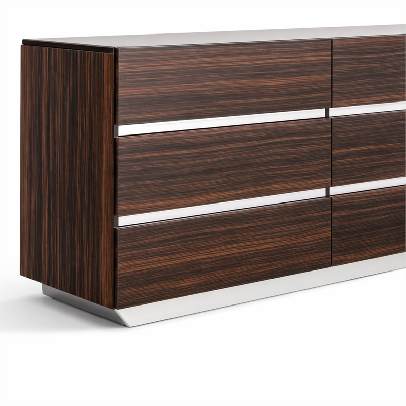 Pemberly Row Italian Modern Ebony Mirror in High Gloss Veneer Finish