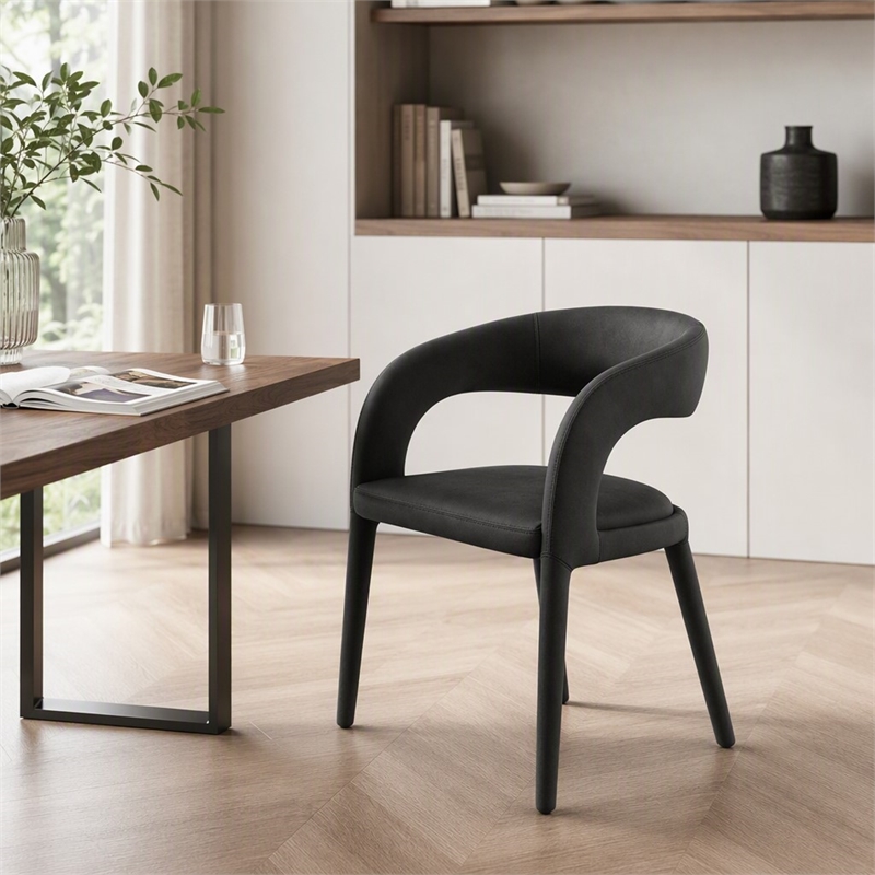 Pemberly Row Modern Black Leatherette Dining Chair with Cast Iron Legs