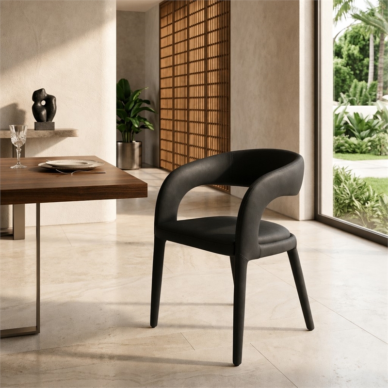 Pemberly Row Modern Black Leatherette Dining Chair with Cast Iron Legs