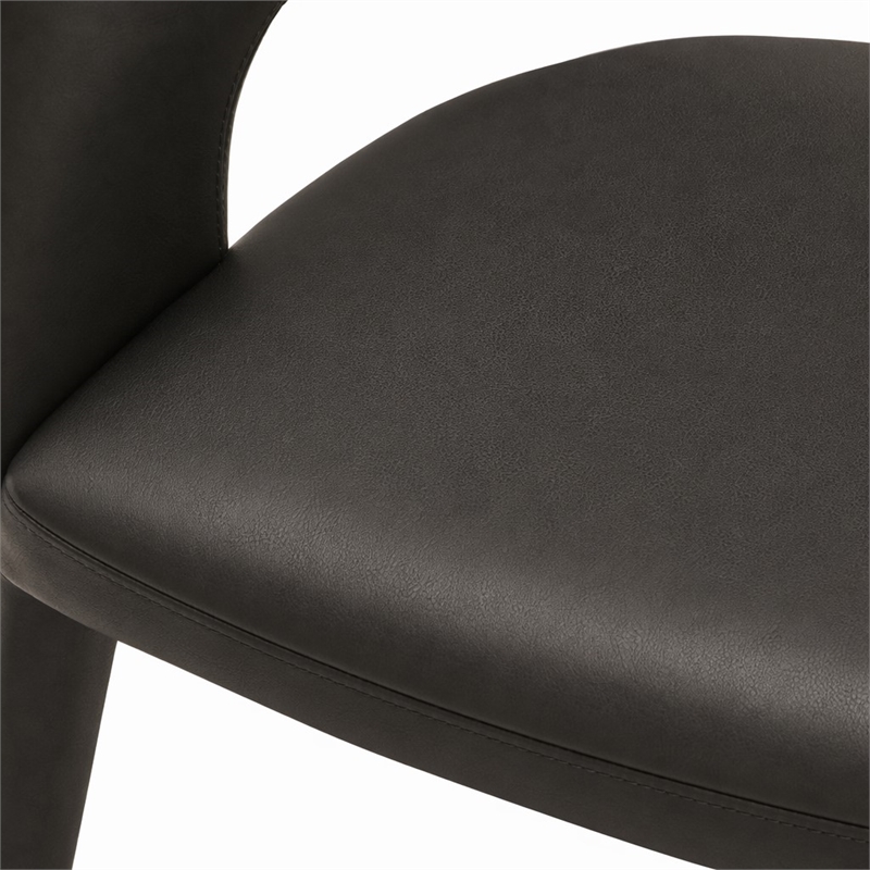 Pemberly Row Modern Black Leatherette Dining Chair with Cast Iron Legs