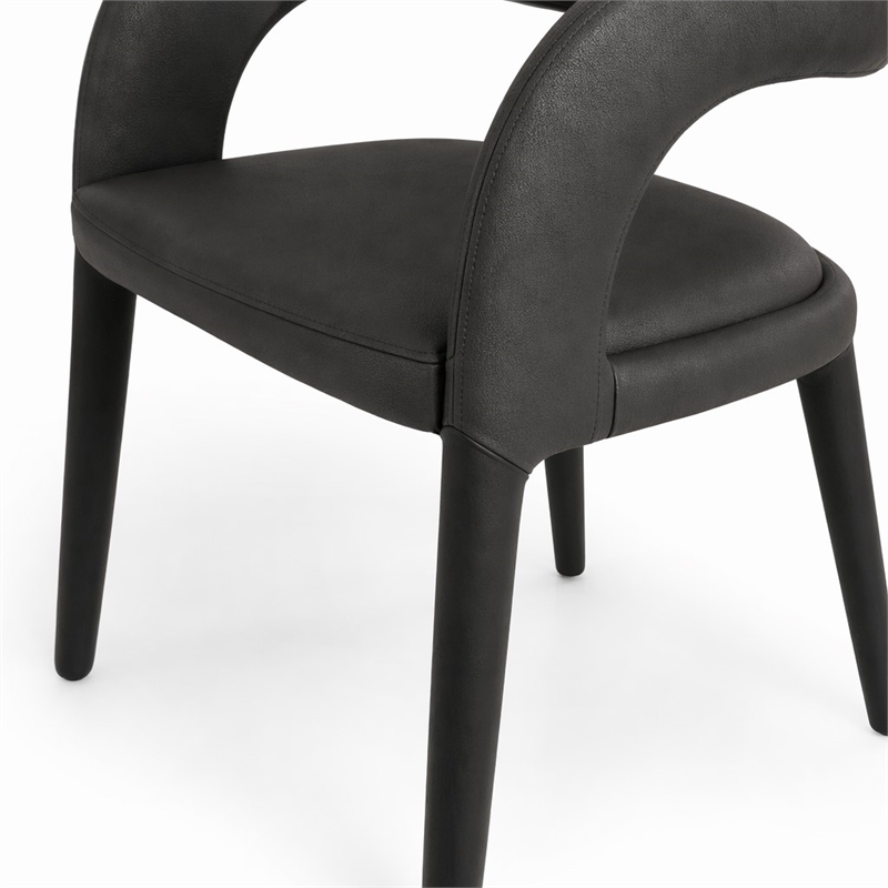 Pemberly Row Modern Black Leatherette Dining Chair with Cast Iron Legs