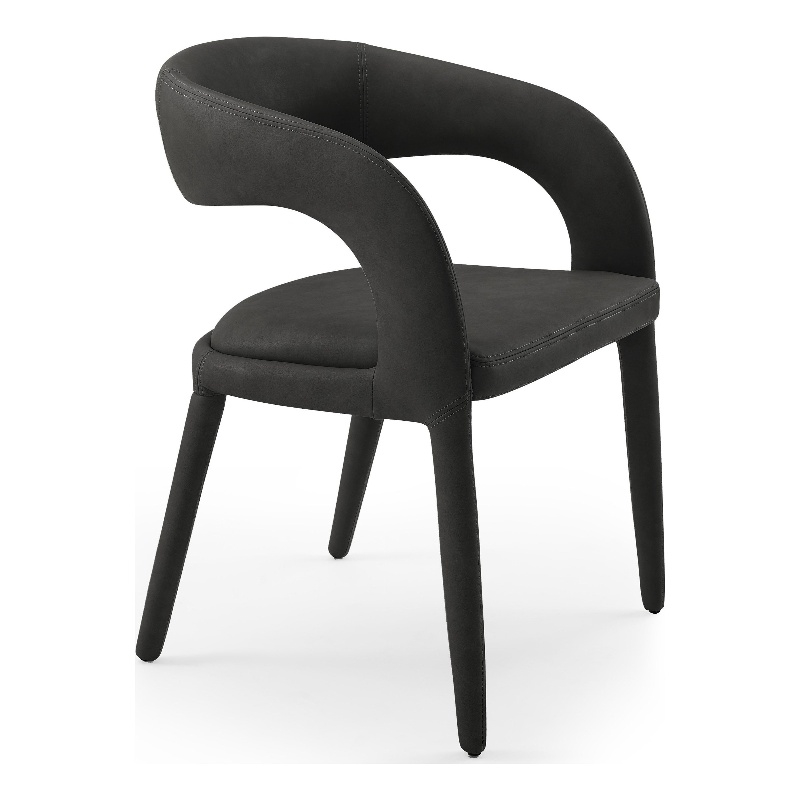Pemberly Row Modern Black Leatherette Dining Chair with Cast Iron Legs