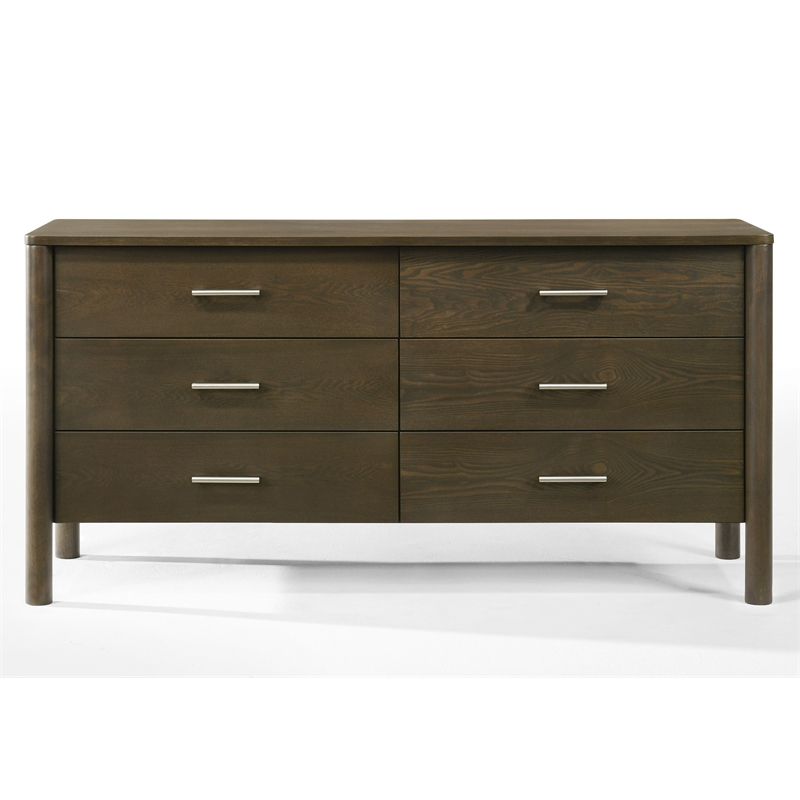 Pemberly Row Modern Wenge Veneer 6-Drawer Dresser with Rubberwood Frame