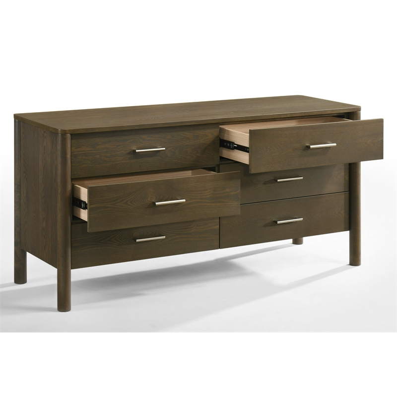 Pemberly Row Modern Wenge Veneer 6-Drawer Dresser with Rubberwood Frame