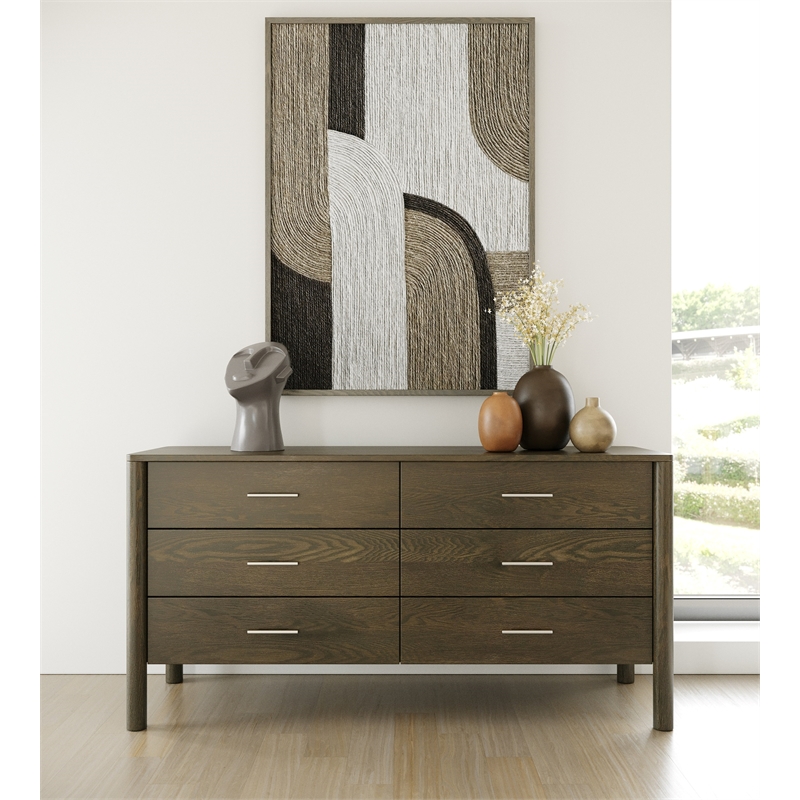 Pemberly Row Modern Wenge Veneer 6-Drawer Dresser with Rubberwood Frame