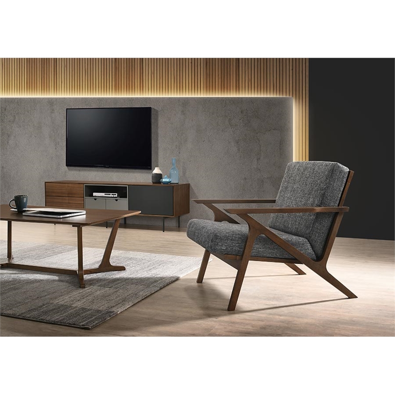 Pemberly Row Mid-Century Gray Accent Chair with Walnut Frame