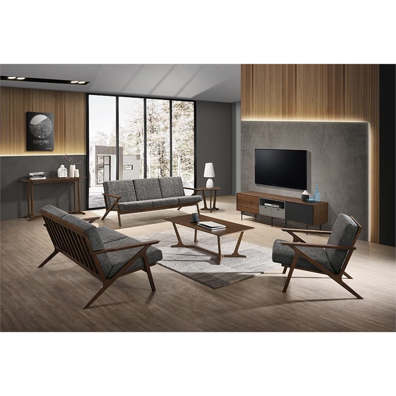 Pemberly Row Mid-Century Gray Accent Chair with Walnut Frame