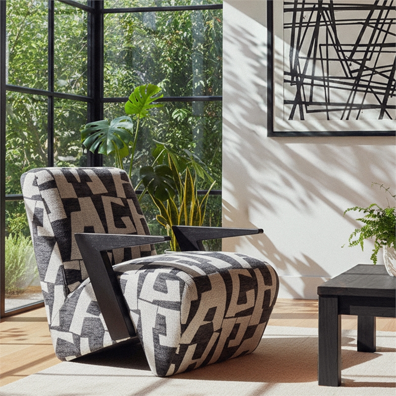 Pemberly Row Modern Black & White Fabric Accent Chair