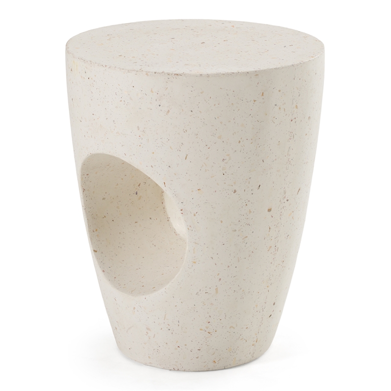 Pemberly Row Modern Terrazzo Concrete Dining Stool in White