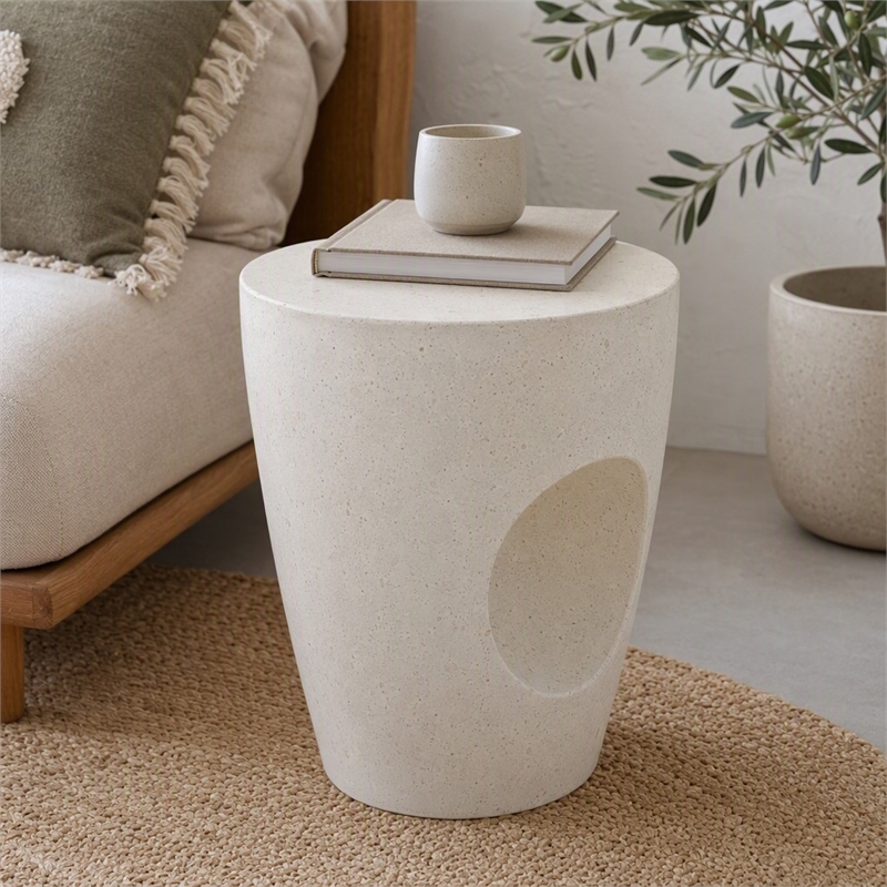 Pemberly Row Modern Terrazzo Concrete Dining Stool in White