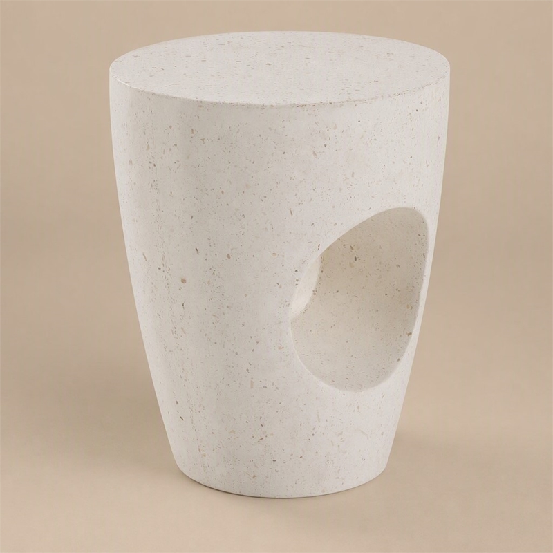 Pemberly Row Modern Terrazzo Concrete Dining Stool in White