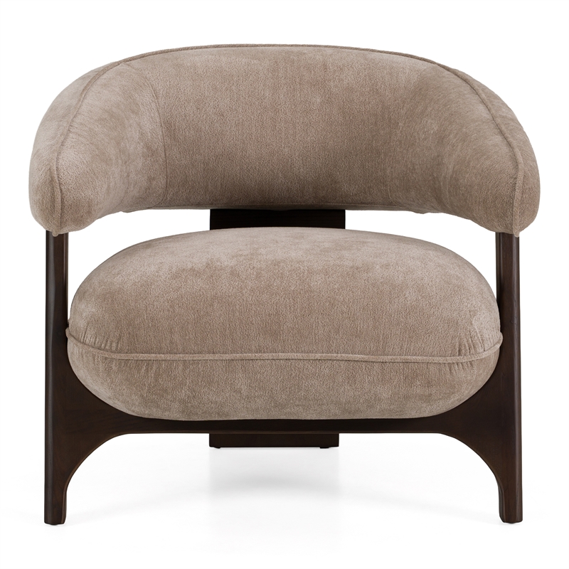 Pemberly Row Modern Tan Accent Chair with Brown Oak Legs
