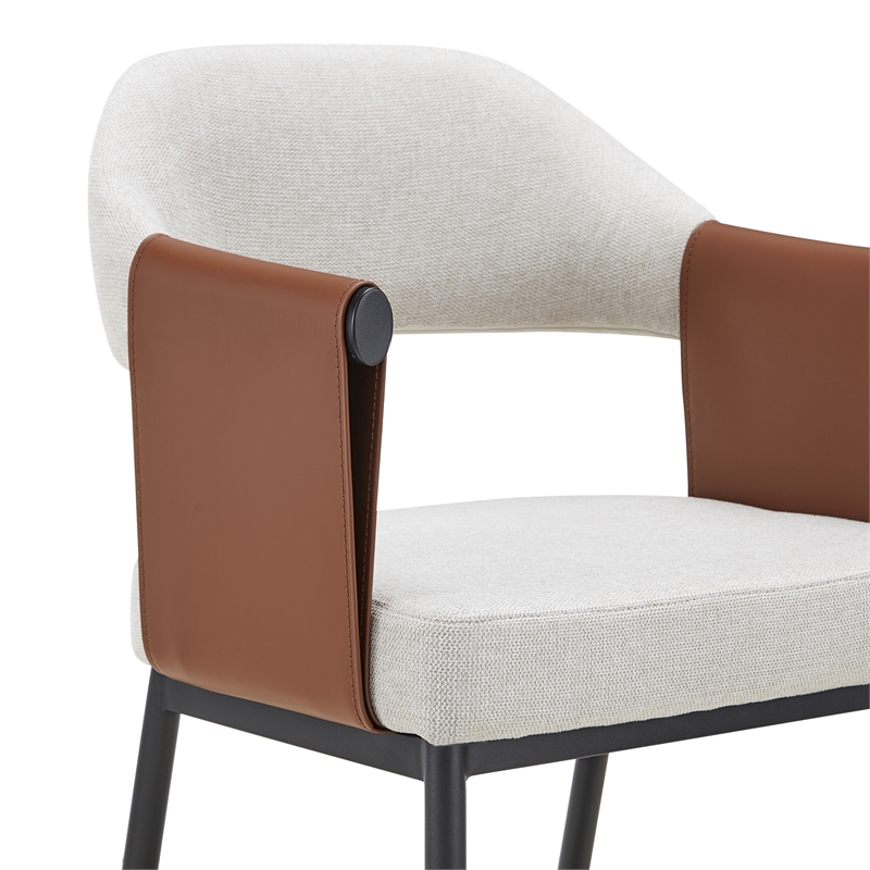 Pemberly Row Modern Light Grey & Camel Dining Chair with Armrests