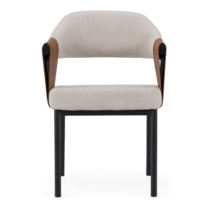 Pemberly Row Modern Light Grey & Camel Dining Chair with Armrests