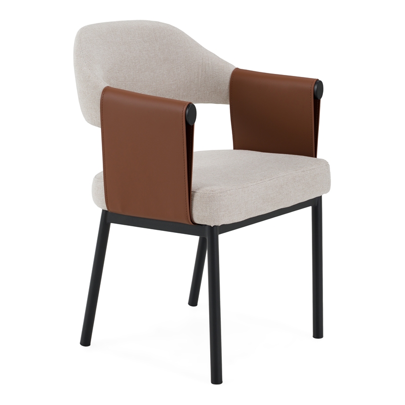 Pemberly Row Modern Light Grey & Camel Dining Chair with Armrests