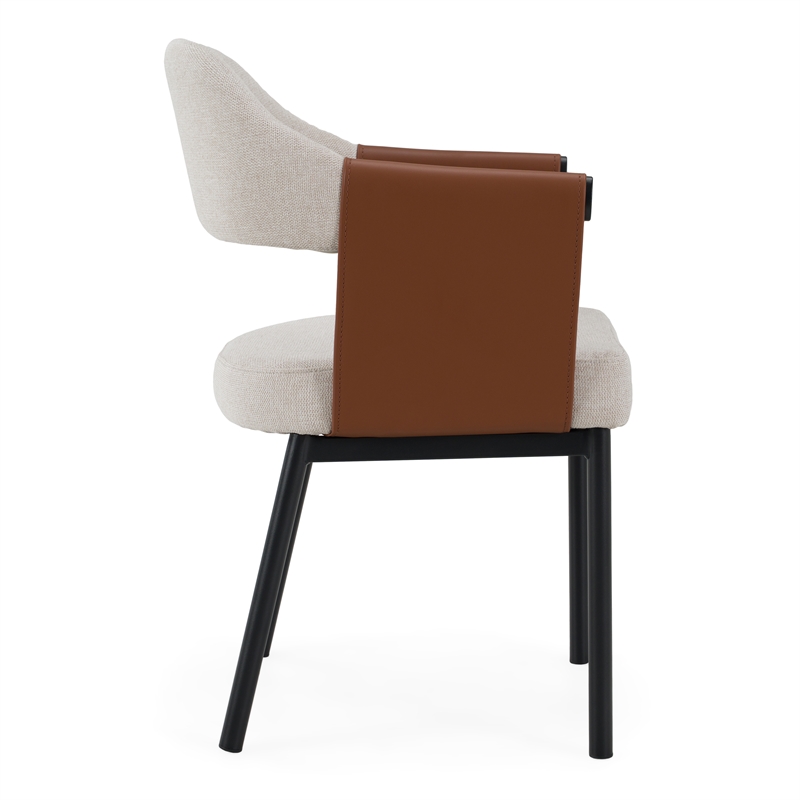 Pemberly Row Modern Light Grey & Camel Dining Chair with Armrests
