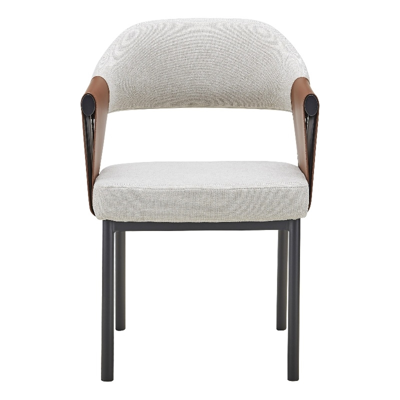 Pemberly Row Modern Light Grey & Camel Dining Chair with Armrests