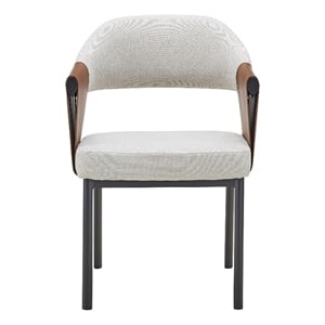 Pemberly Row Modern Light Grey & Camel Dining Chair with Armrests