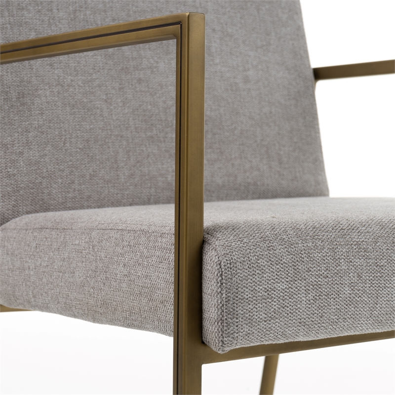 Pemberly Row Modern Light Grey Dining Chair with Brass Frame