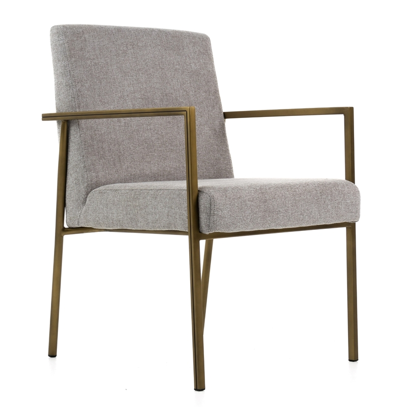 Pemberly Row Modern Light Grey Dining Chair with Brass Frame