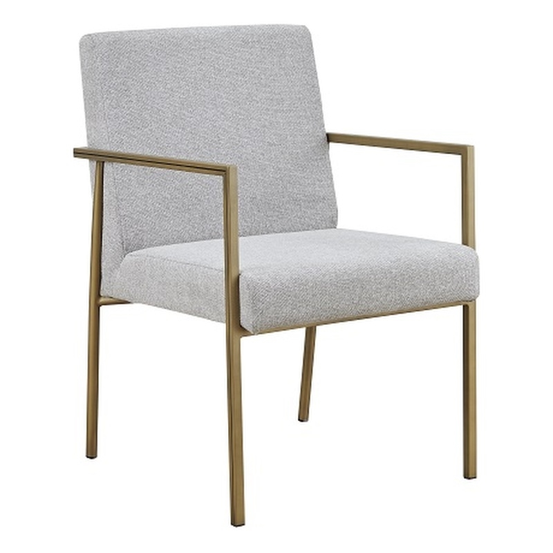 Pemberly Row Modern Light Grey Dining Chair with Brass Frame