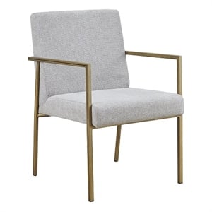 Pemberly Row Modern Light Grey Dining Chair with Brass Frame