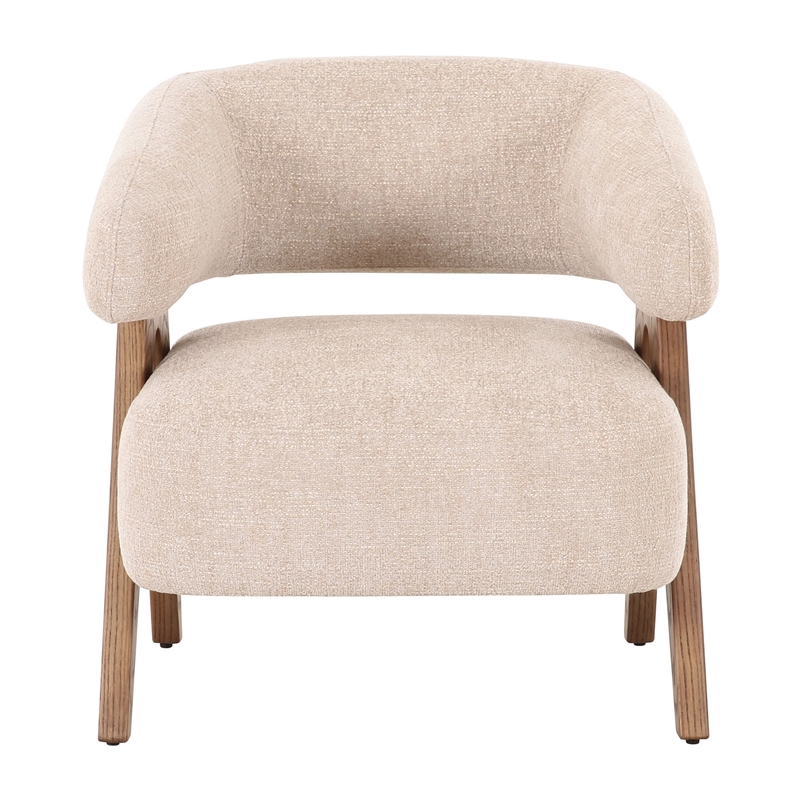 Pemberly Row Mid-Century Modern Beige Fabric Accent Chair with Ash Legs