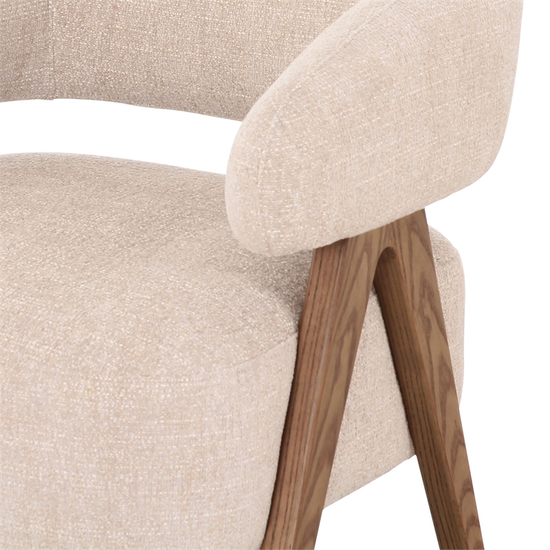 Pemberly Row Mid-Century Modern Beige Fabric Accent Chair with Ash Legs