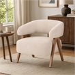 Pemberly Row Mid-Century Modern Beige Fabric Accent Chair with Ash Legs