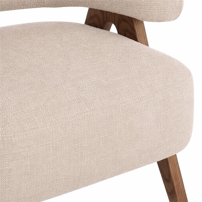 Pemberly Row Mid-Century Modern Beige Fabric Accent Chair with Ash Legs